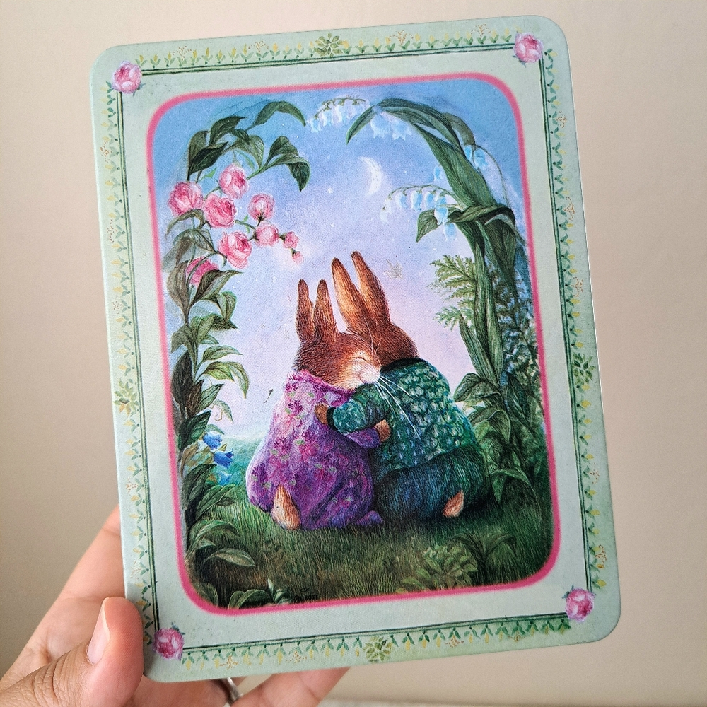 Susan Wheeler Collectible Sweet Bunny Couple In The Moonlight Tin Metal Box Lid